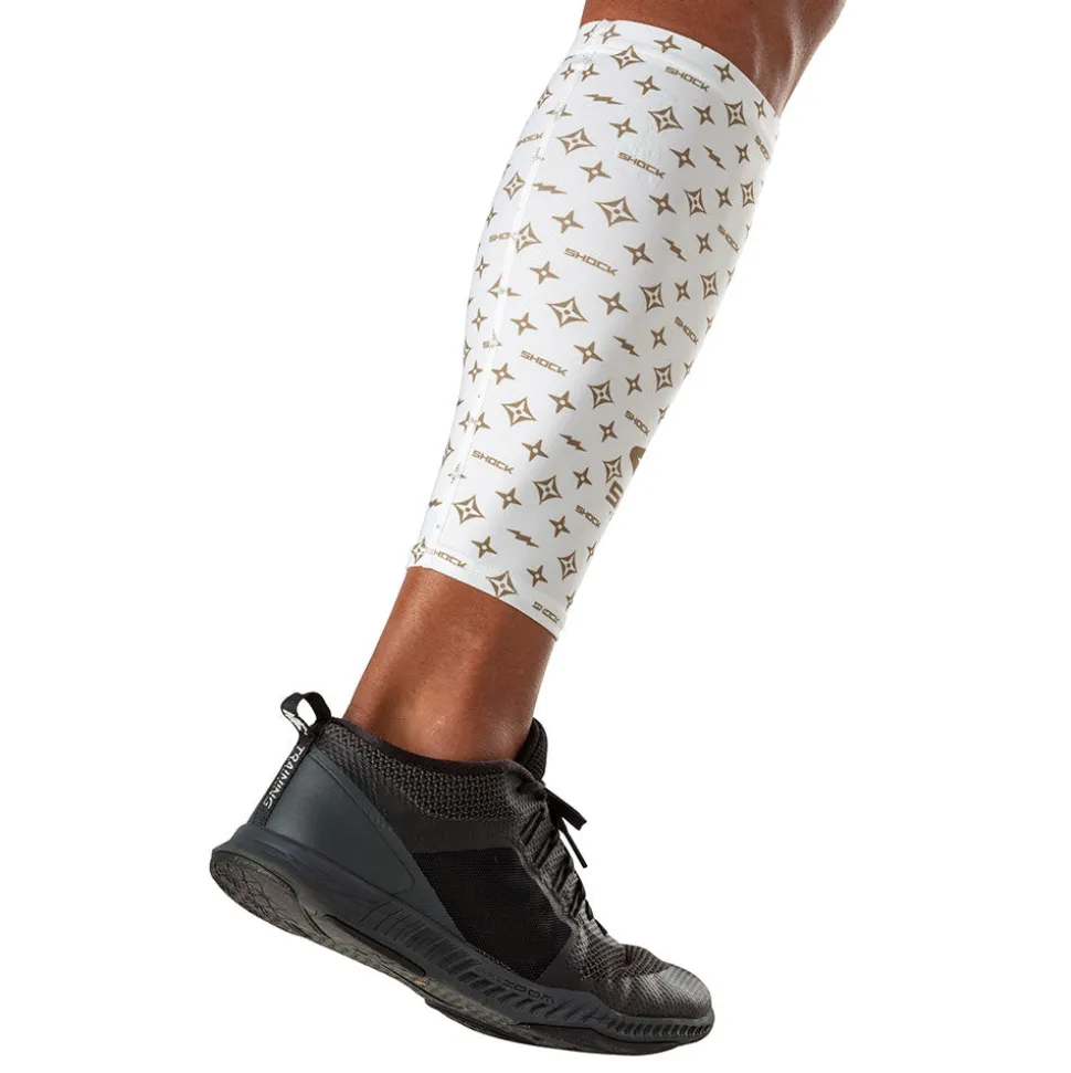 White/Gold Lux Showtime Compression Calf Sleeves