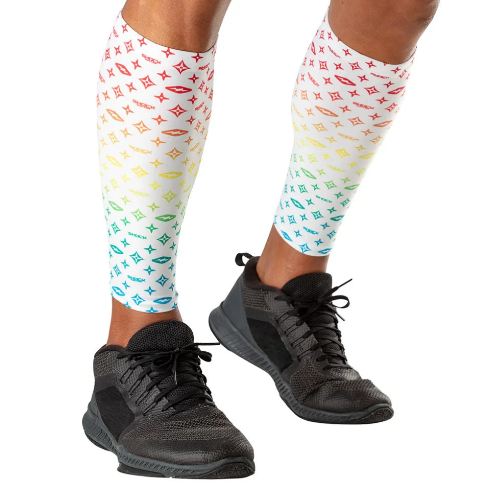 White/Multi Color Lux Showtime Compression Calf Sleeves