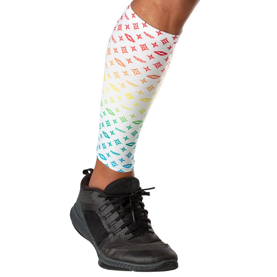 White/Multi Color Lux Showtime Compression Calf Sleeves